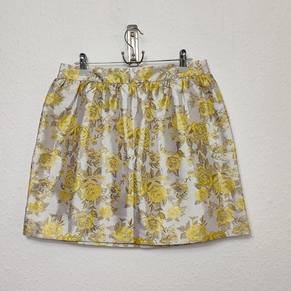 Monsoon Fusion Champagne Cream & yellow  Metallic Floral Tulip Skirt UK 12 New - Picture 2 of 6